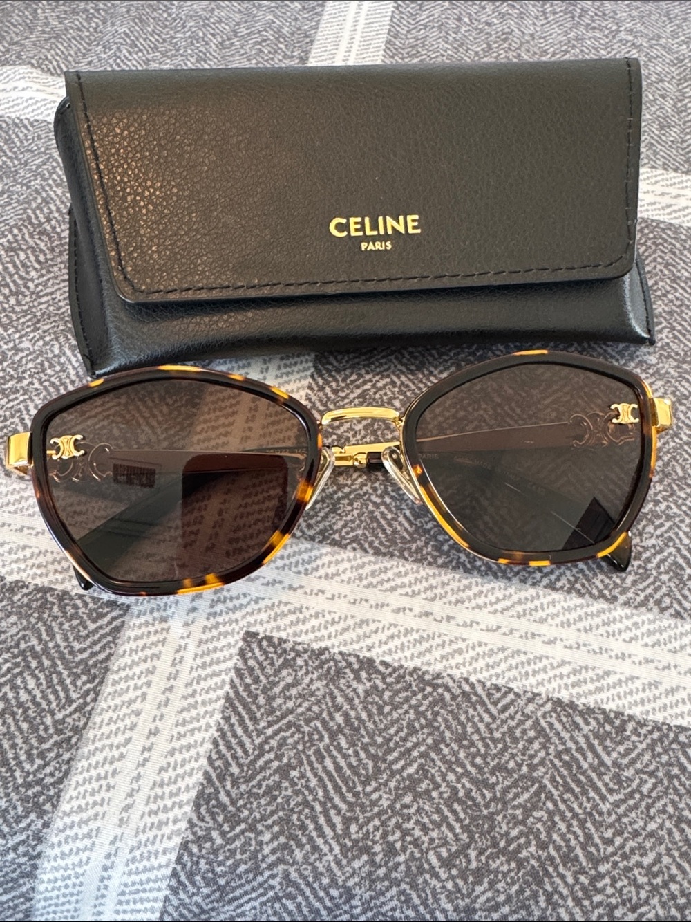 CELINE Tortoiseshell & Gold Sunglasses with Case
